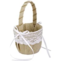 Naisicatar - Cesta de arpillera vintage para niña- estilo rústico- para ceremonia de boda- arpillera- encaje con lazo de…